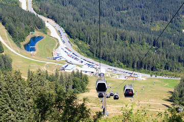 Gondola lift (cable car) to mountain Großer Arber and valley station in Bavarian Forest, Germany © johannes86