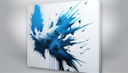 Fototapeta na wymiar Generative AI, Abstract Blue Paint Strokes on White Canvas