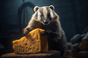 A Badger with a giant Chunk of Wisconsin Cheese, Generative AI