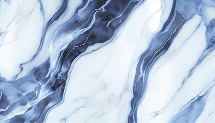 Obraz premium Generative AI, Glossy Blue and White Marble Texture