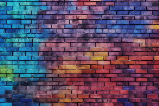 Colorful brick wall in jewel tones, generative AI © soupstock
