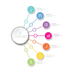Vector infographic business presentation template with circular interconnection with 7 options.