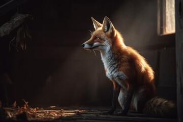 Fox that has entered a chicken coop. Generative AI.