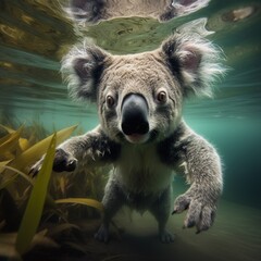 Obraz premium Koala swim under the water. Generative AI.