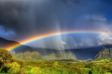 Fototapeta na wymiar A rainbow appearing in the sky after a rainstorm. Generative AI.