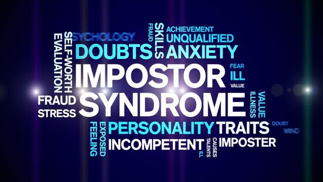 impostor syndrome animated tag word cloud;text design animation kinetic typography seamless loop.