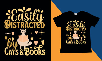 Easily Distracted Cats & Book T-Shirt By Alim Graphic 