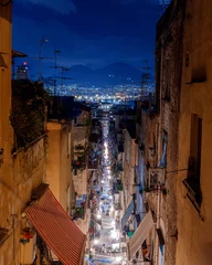 Fotobehang street night view with vesuvius  in naples © Piotr Gdula