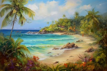 Fototapeta na wymiar Tropical island painting. Generative AI
