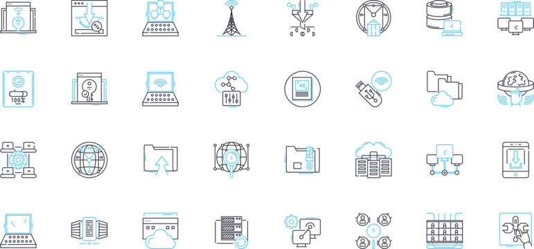 Web linear icons set. Internet, Online, Website, Browser, HTML, CSS, JavaScript line vector and concept signs. Domain,Hosting,SEO outline illustrations Generative AI