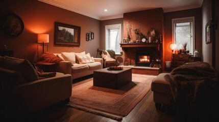 A cozy and inviting living room warm earthy tones , Generative AI