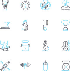 Exercise enterprise linear icons set. Fitness, Health, Wellness, Motivation, Training, Strength, Endurance line vector and concept signs. Gym,Aerobics,Yoga outline illustrations