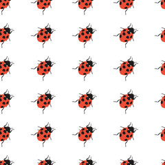 Simple Abstract Cute Ladybug Insect Vector Seamless Pattern