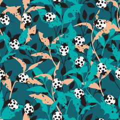 Abstract Ladybug Eat the Leaves Vector Seamless Pattern