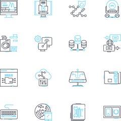 Contraption linear icons set. Machine, Rube Goldberg, Gadget, Device, Invention, Gizmo, Mechanism line vector and concept signs. Widget,Apparatus,Engine outline illustrations
