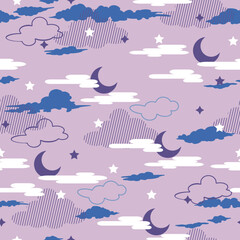 Naklejka premium Fantasy Dream Night Dusk Vector Graphic Seamless Pattern