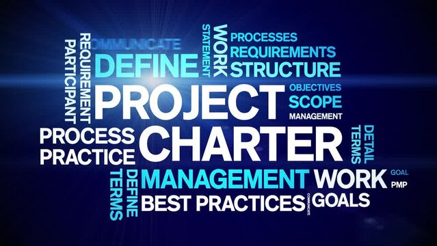 Project Charter animated tag word cloud;text design animation kinetic typography seamless loop.