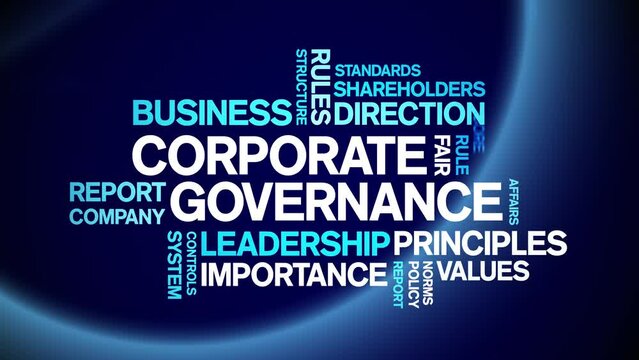 Corporate Governance animated tag word cloud;text design animation kinetic typography seamless loop.