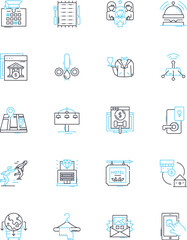 Patron service linear icons set. Assistance, Support, Helpdesk, Courtesy, Care, Hospitality, Response line vector and concept signs. Attentiveness,Response,Solutions outline illustrations