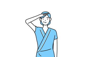 最敬礼する中年・シニア女性入院患者