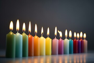 birthday candles in a row isolated with copy space background. Generative AI