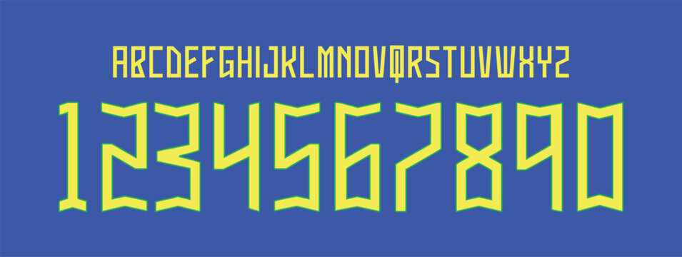 font vector brazil away 2022 world cup, font football sports style letters and numbers for soccer team, font neymar and brazil.