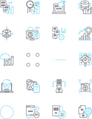 Huge information linear icons set. Insights, Analytics, Big data, Intelligence, Data mining, Volume, Variety line vector and concept signs. Velocity,Aggregation,Scalability outline illustrations