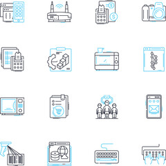 Machine linear icons set. Automation, Robotics, Mechanism, Engine, Device, Factory, Tool line vector and concept signs. Hardware,Equipment,Appliance outline illustrations
