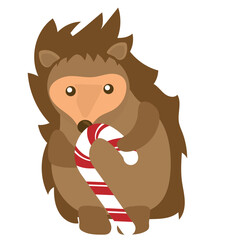 Hedgehog holding a candy cane