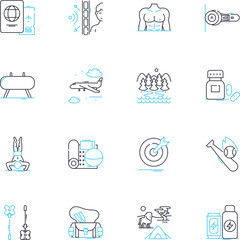 Indoor sports linear icons set. Basketball, Volleyball, Badminton, Racquetball, Pingpong, Squash, Gymnastics line vector and concept signs. Trampoline,Yoga,Pilates outline illustrations