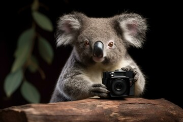 creative koala with camera. Generative AI