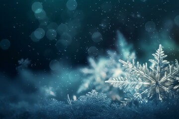 Fototapeta na wymiar Seasonal Wallpaper with Natural Frosty Snowflake. Christmas Banner with copy-space. Generative AI