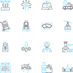 Hostel linear icons set. Backpackers, Dormitory, Bunkbeds, Shared, Budget, Travelers, Accommodation line vector and concept signs. Dorms,Hospitality,Backpacking outline illustrations