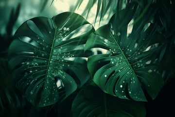 Green Natural Tropical Monstera Feaf Background. Generative AI