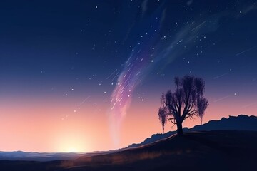 Landscape with a comet on sky, generative ai