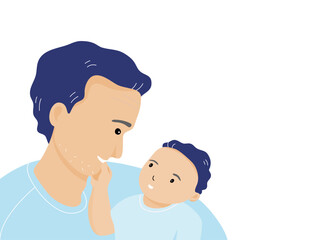 Isolated of father and son talking and embracing, parent and child concept. Flat vector illustration.