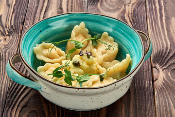 delicious dumplings in a deep dish