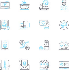 Patron care linear icons set. Support, Assistance, Guidance, Service, Care, Empathy, Concern line vector and concept signs. Attention,Responsiveness,Availability outline illustrations
