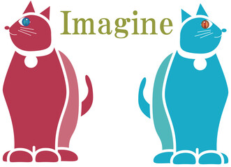 Imagineの文字を気にする猫サクラとリヴァ