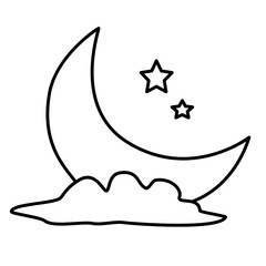 Crescent Moon Line Art with Cloud Islamic Decoration