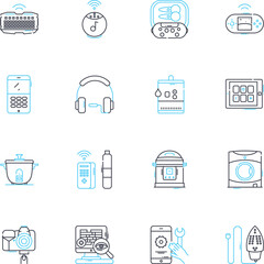 Online homes linear icons set. Virtual, Connected, Remote, Homebound, Digital, Internet-enabled, Online-accessible line vector and concept signs. web-based,Cyber,Automated outline illustrations