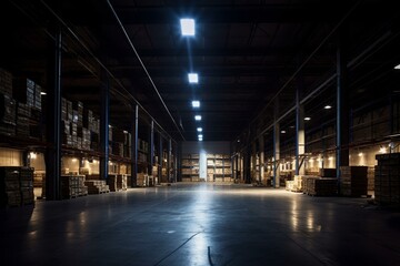 Fototapeta na wymiar Interior Of Illuminated Warehouse. Generative AI