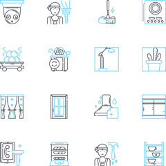 Cabinet linear icons set. Storage, Kitchen, Wood, Design, Furniture, Organizer, Custom line vector and concept signs. White,Pantry,Shelves outline illustrations