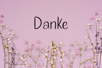 Purple Spring Flower Arrangement, German Text Danke Means Thank You