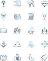 Resourceful plan linear icons set. Innovative, Tactical, Strategic, Creative, Adaptive, Inventive, Cunning line vector and concept signs. Shrewd,Ingenious,Efficient outline illustrations
