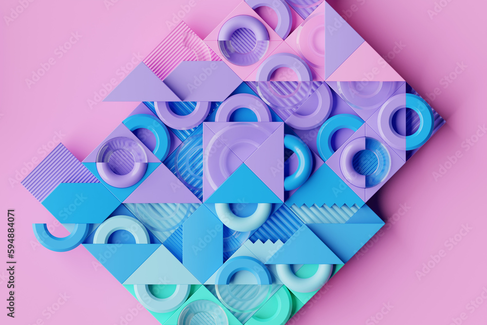 Poster 3d background with colorful geometric shapes. 3d render of a realistic composition of primitives. ab