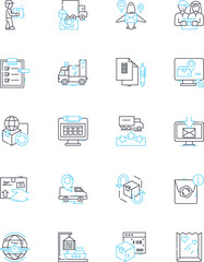Content optimization linear icons set. Keywords, Optimization, Analytics, Quality, Targeting, Strategy, Relevance line vector and concept signs. Headlines,Meta-tags,Ranking outline illustrations