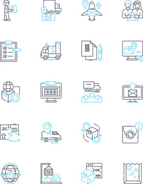 Content optimization linear icons set. Keywords, Optimization, Analytics, Quality, Targeting, Strategy, Relevance line vector and concept signs. Headlines,Meta-tags,Ranking outline illustrations