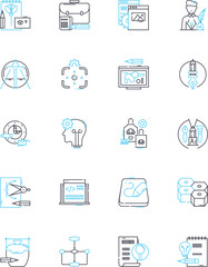 Conceptual frameworks linear icons set. Structure, Insight, Context, Abstraction, Framework, Theory, Model line vector and concept signs. Paradigm,Concept,Overview outline illustrations