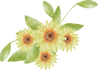 水彩ひまわりのブーケ風の装飾